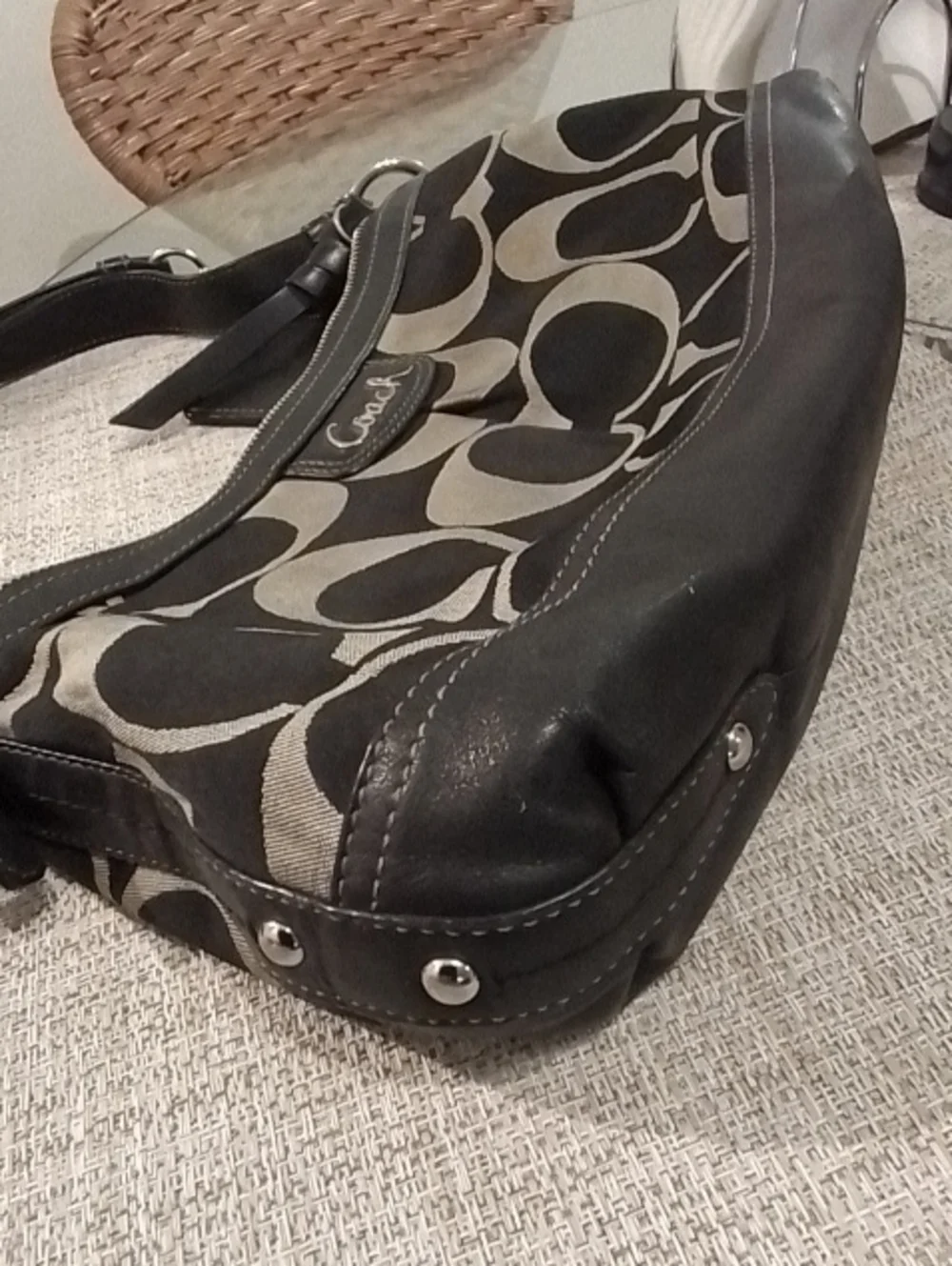 Coach Soho Vintage Monogram Leather & Canvas Shoulder Crossbody Bag